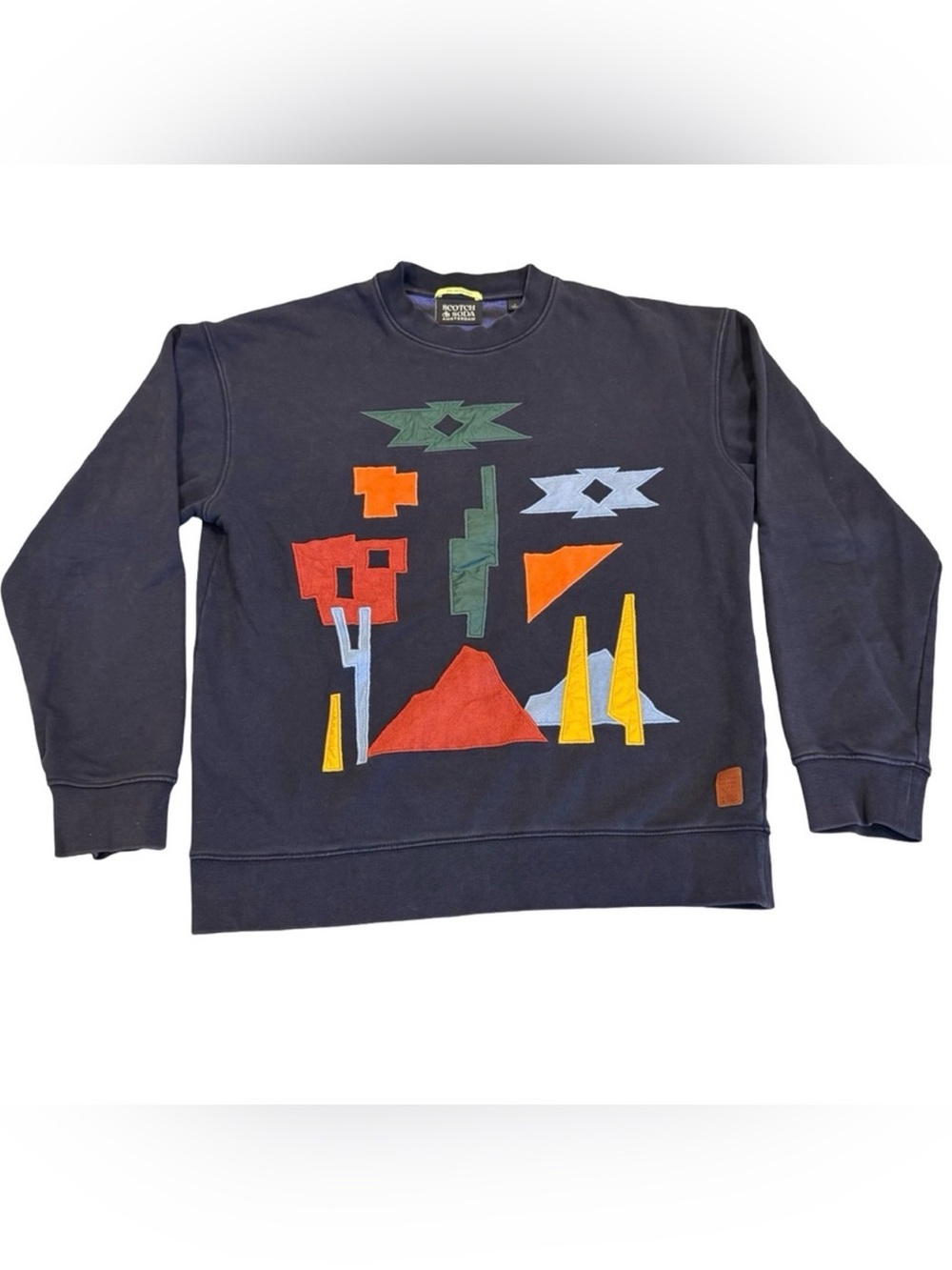 Scotch & Soda Men’s S Navy Abstract Graphic Crewneck Pullover Sweatshirt Cotton